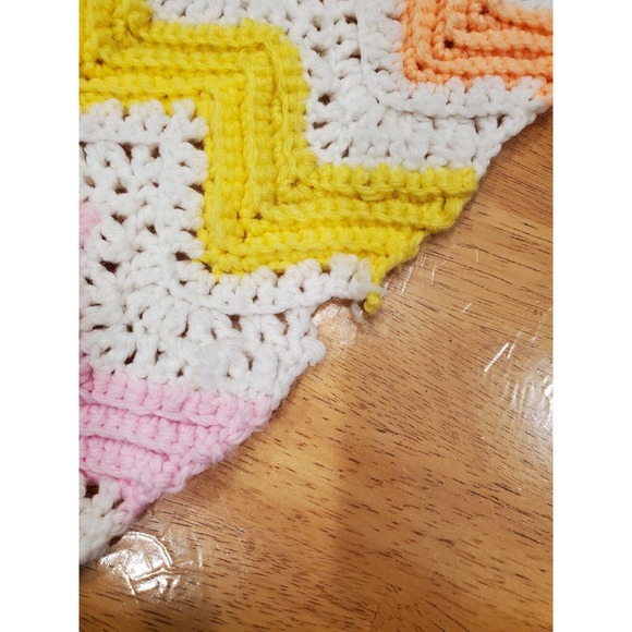 Vintage Afghan Crochet Throw Blanket Handmade Pastel Chevron Stripe 47x42 Baby - Picture 2 of 7